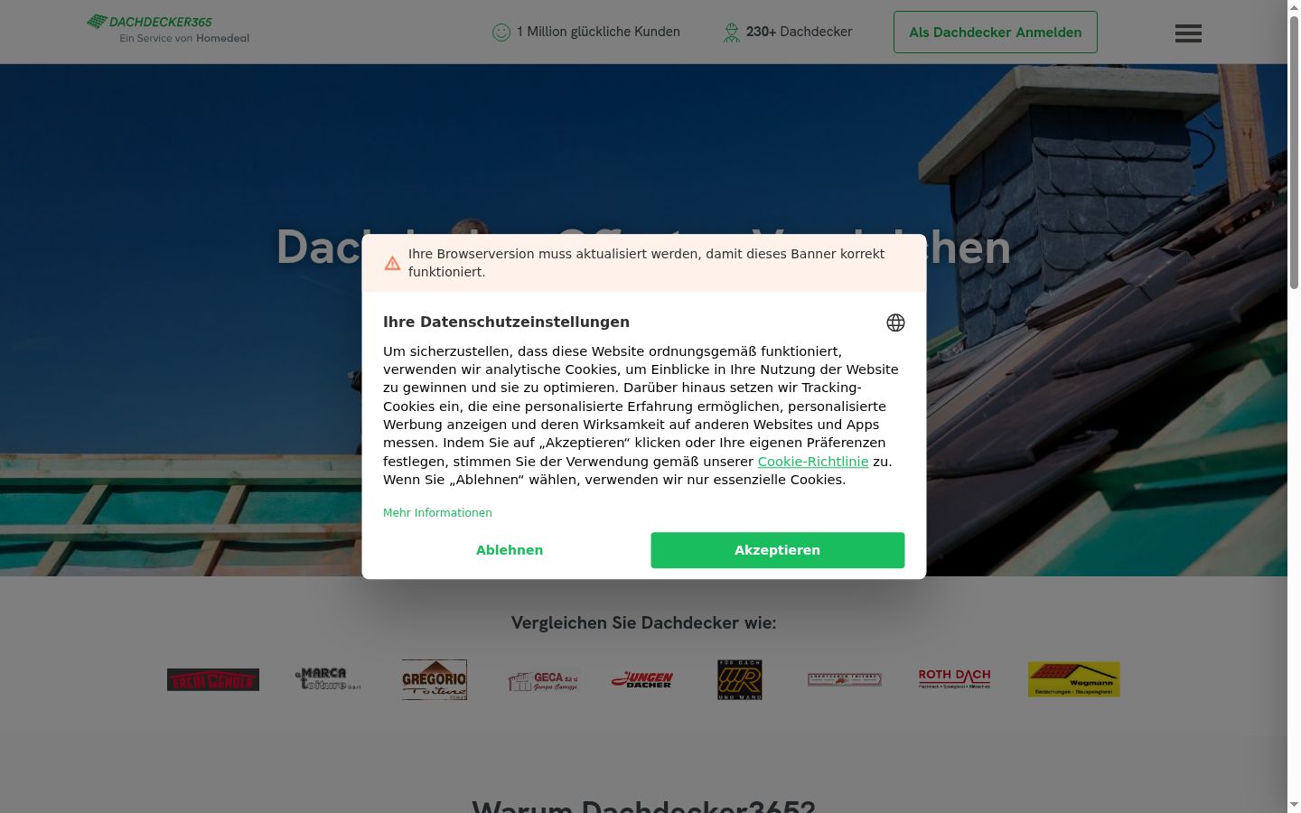 Skærmbillede af samtykkebanneret, som det blev vist før nogen interaktion