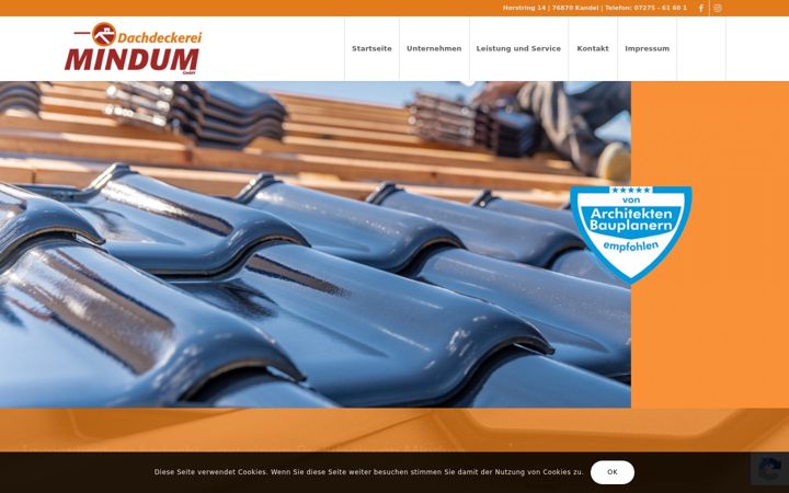 Screenshot of dachdeckerei-mindum.de