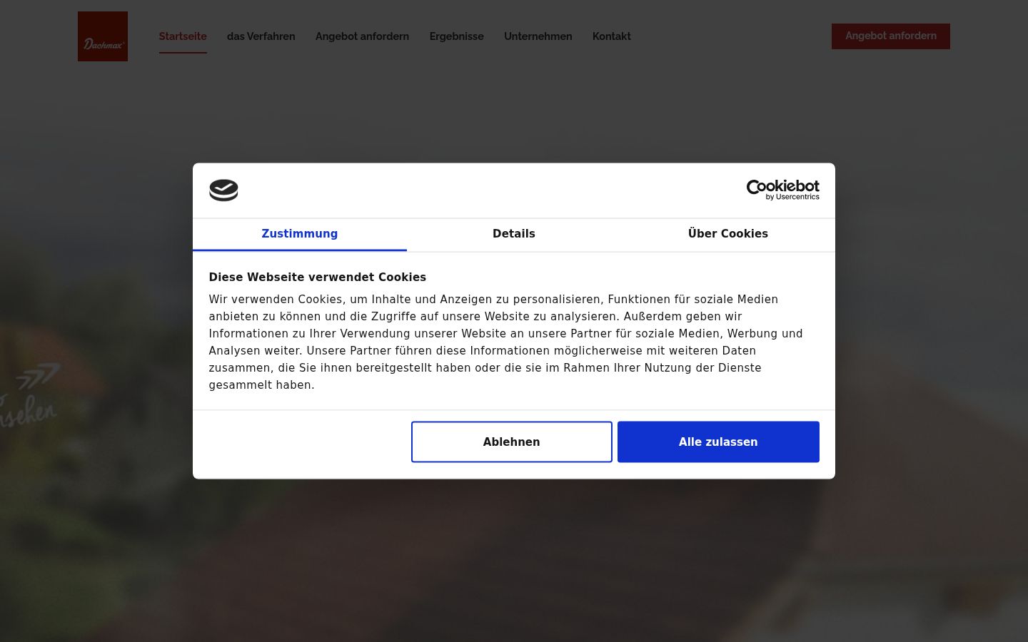 Screenshot des Einwilligungsbanners vor jeglicher Interaktion