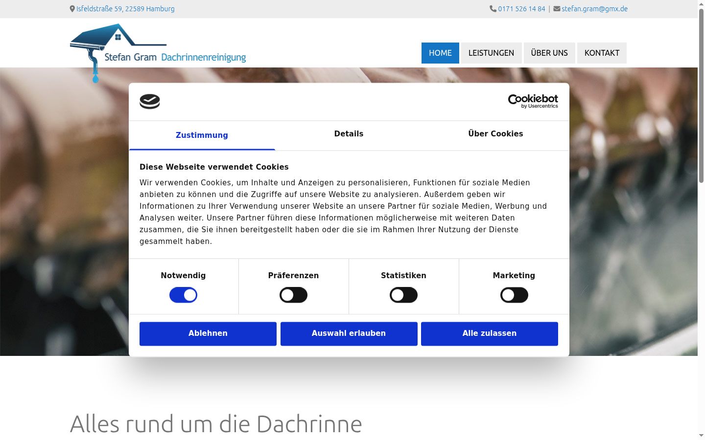 Screenshot des Einwilligungsbanners vor jeglicher Interaktion
