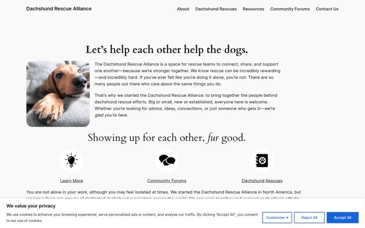 Screenshot of dachshundrescuealliance.com