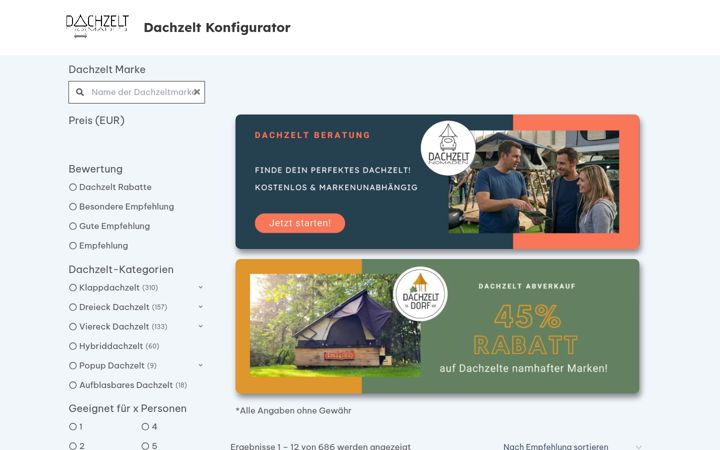 Screenshot of dachzelt-vergleich.com