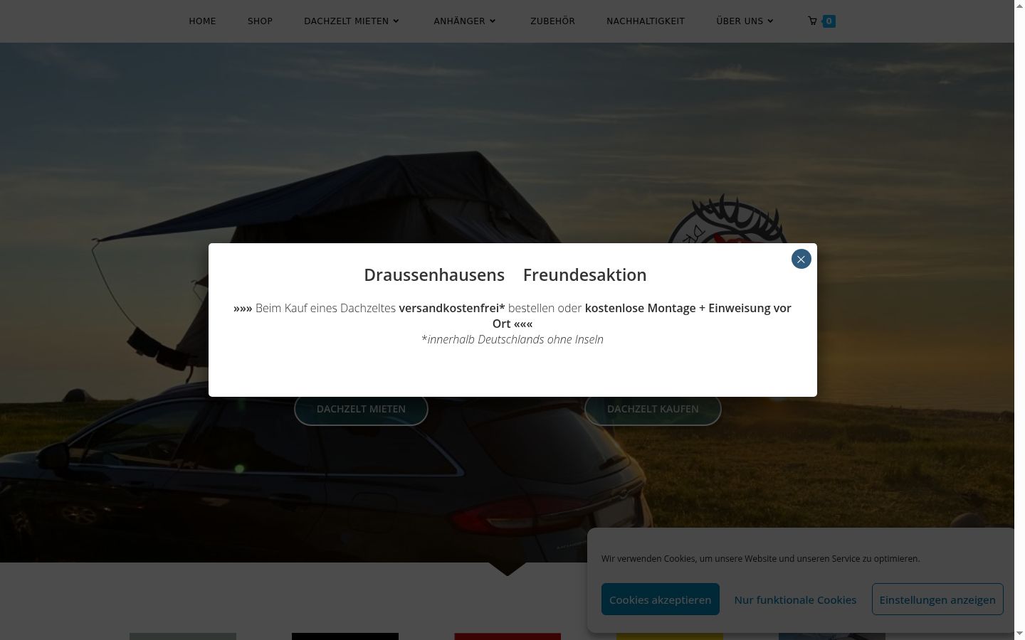 Screenshot des Einwilligungsbanners vor jeglicher Interaktion