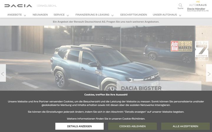 Screenshot of dacia-autokraus-dinkelsbuehl.de