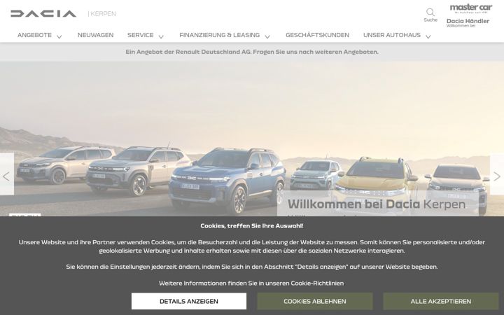 Skærmbillede af dacia-mastercar-kerpen.de