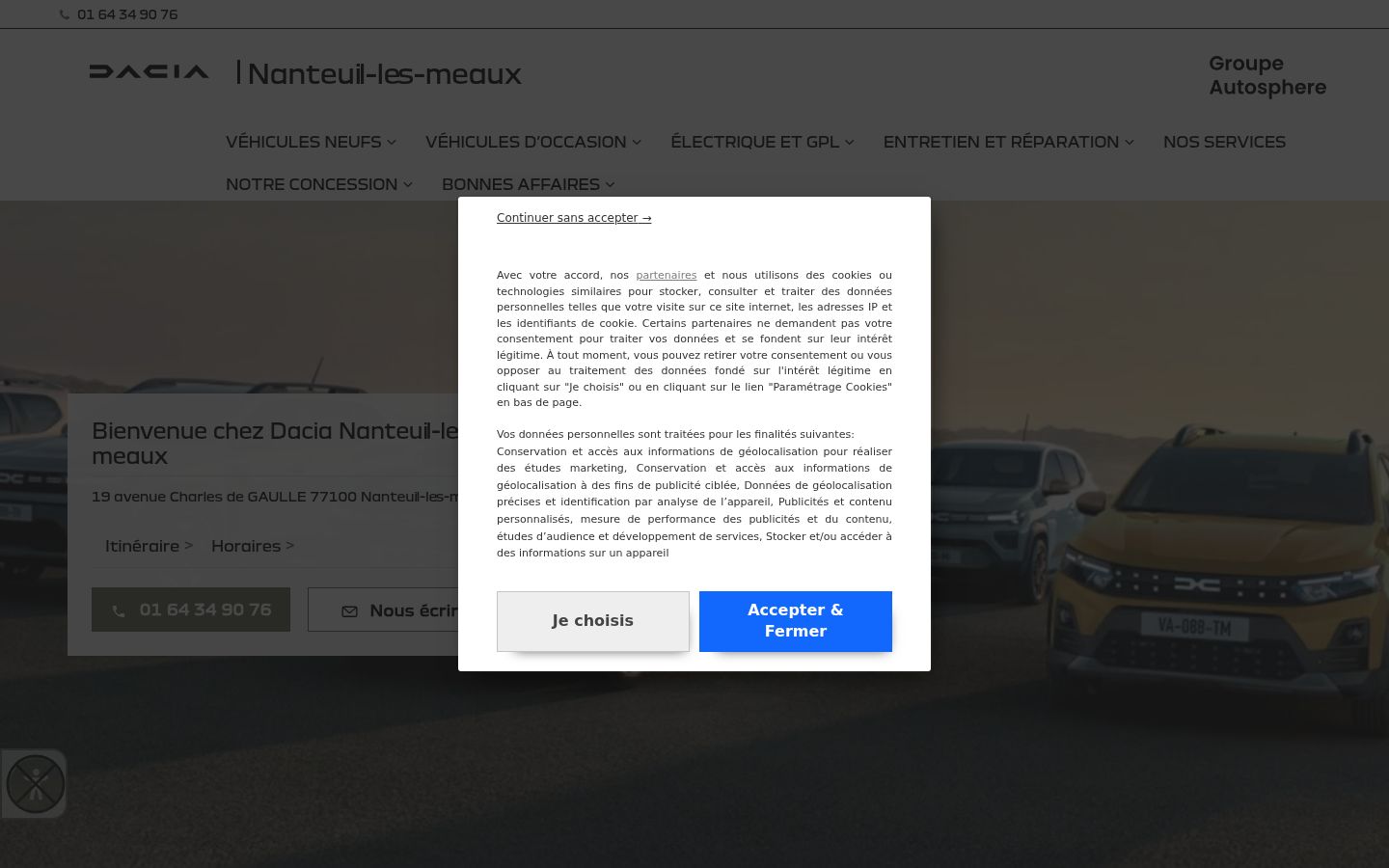 Screenshot van de toestemmingsbanner zoals getoond vóór enige interactie