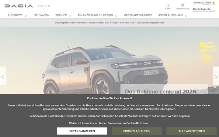 Ekrano kopija dacia-sonnleitner-weiden.de