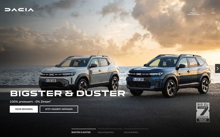 Screenshot of dacia.de