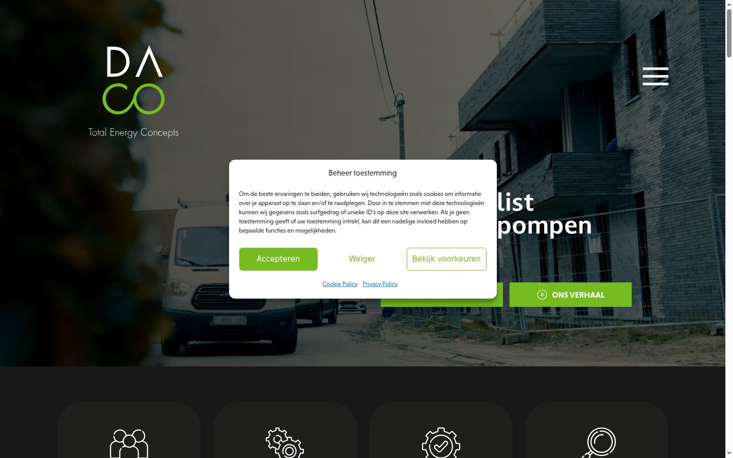 Screenshot van de toestemmingsbanner zoals getoond vóór enige interactie