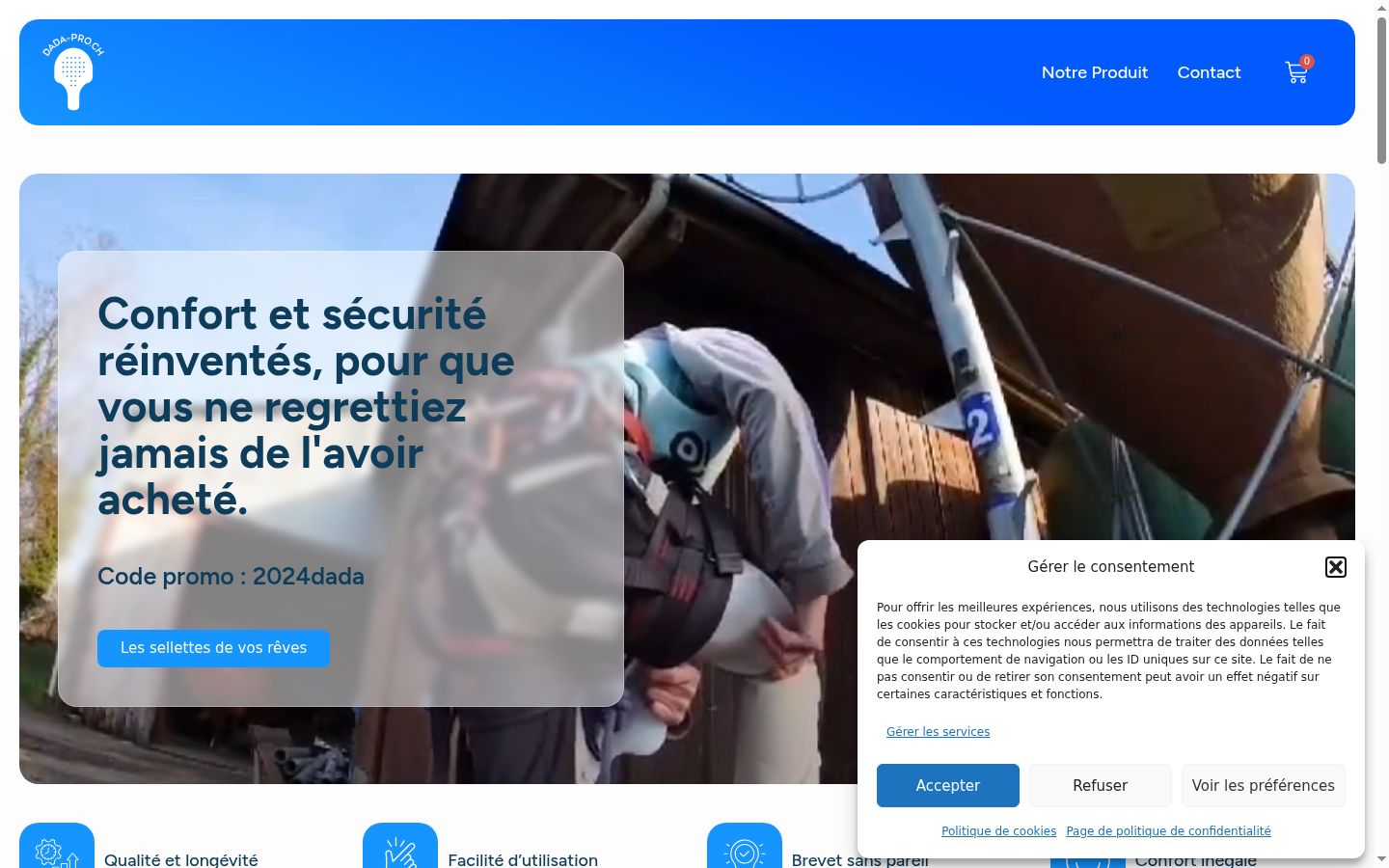 Skärmbild av samtyckesbannern som visades före någon interaktion