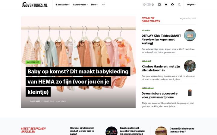 Kuvakaappaus sivustosta dadventures.nl