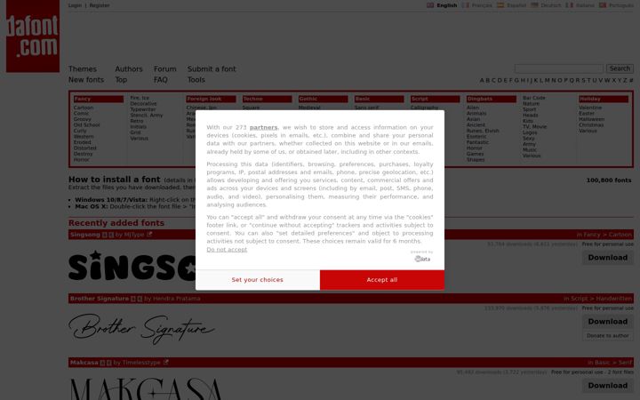 Zrzut ekranu dafont.com