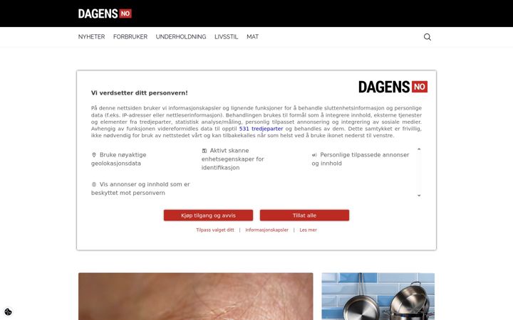 Screenshot of dagens.no