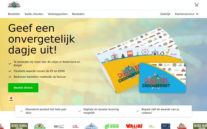 Screenshot ta' dagjeuit-cadeaukaart.nl