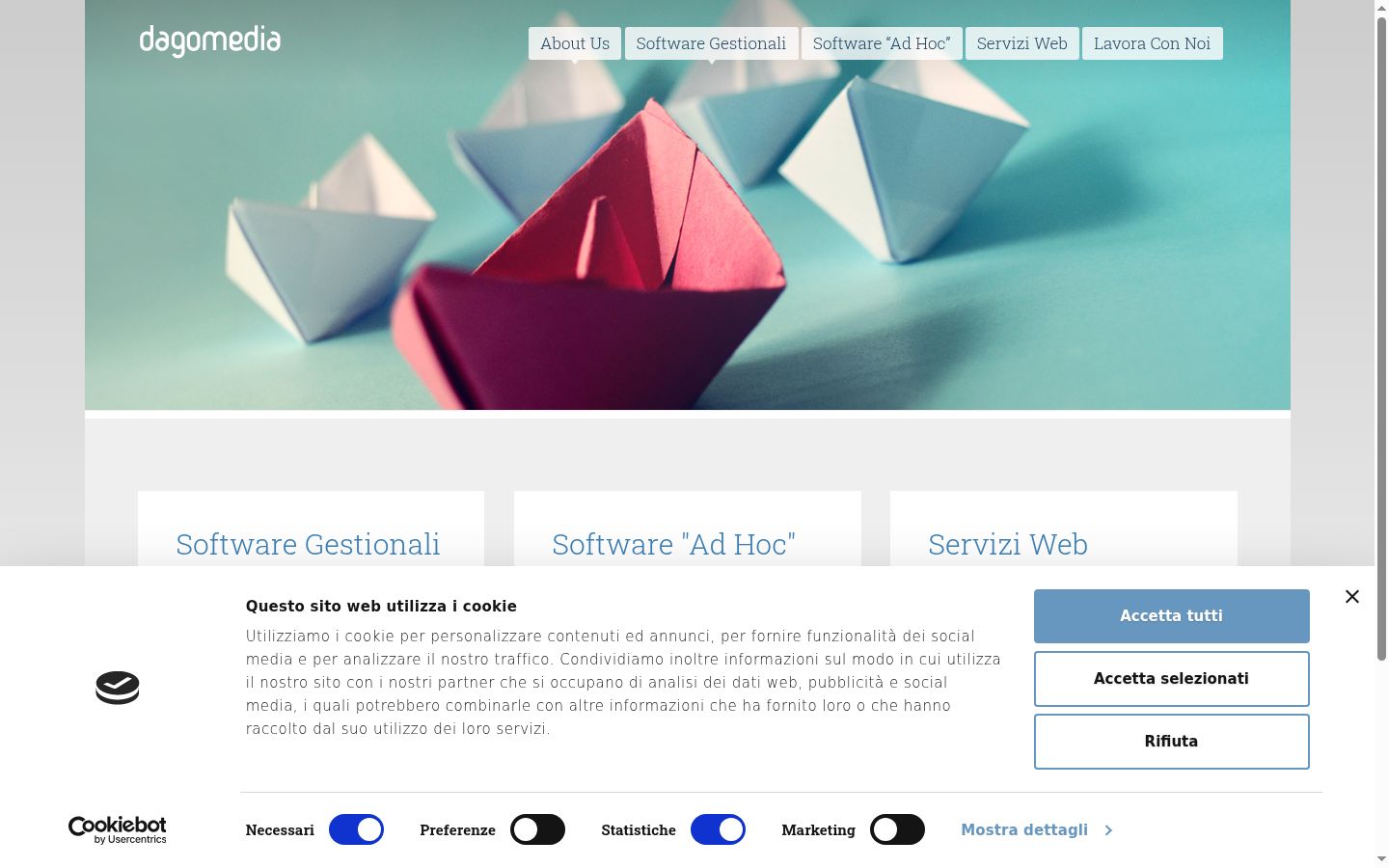 Screenshot del banner di consenso mostrato prima di qualsiasi interazione