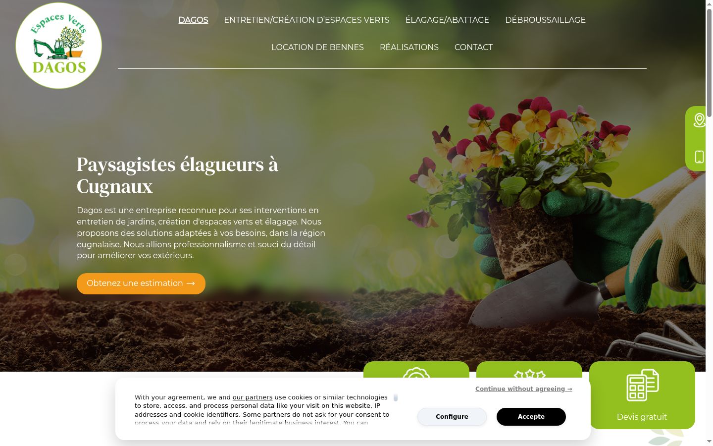 Captura de ecrã do banner de consentimento apresentado antes de qualquer interação