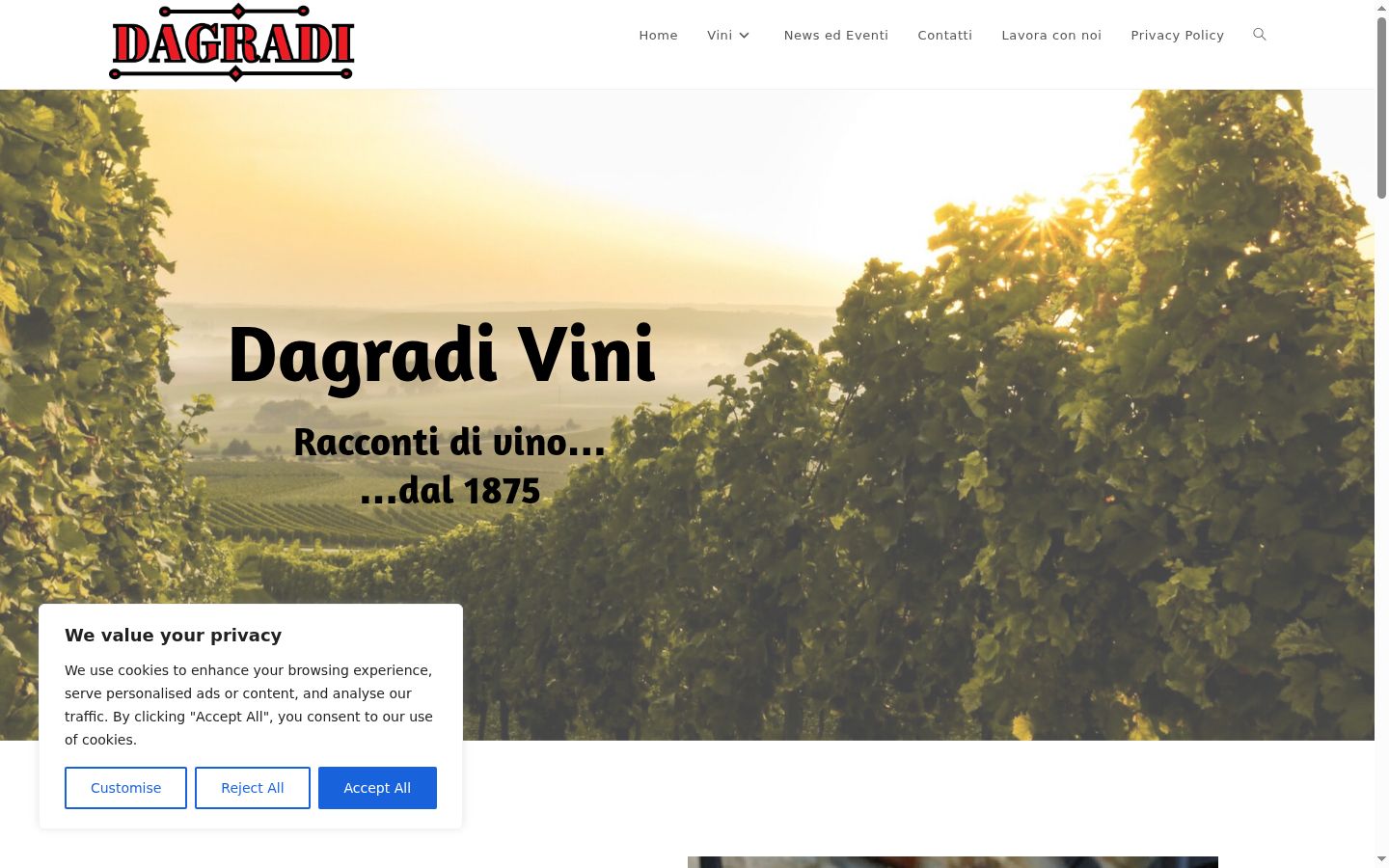 Screenshot del banner di consenso mostrato prima di qualsiasi interazione