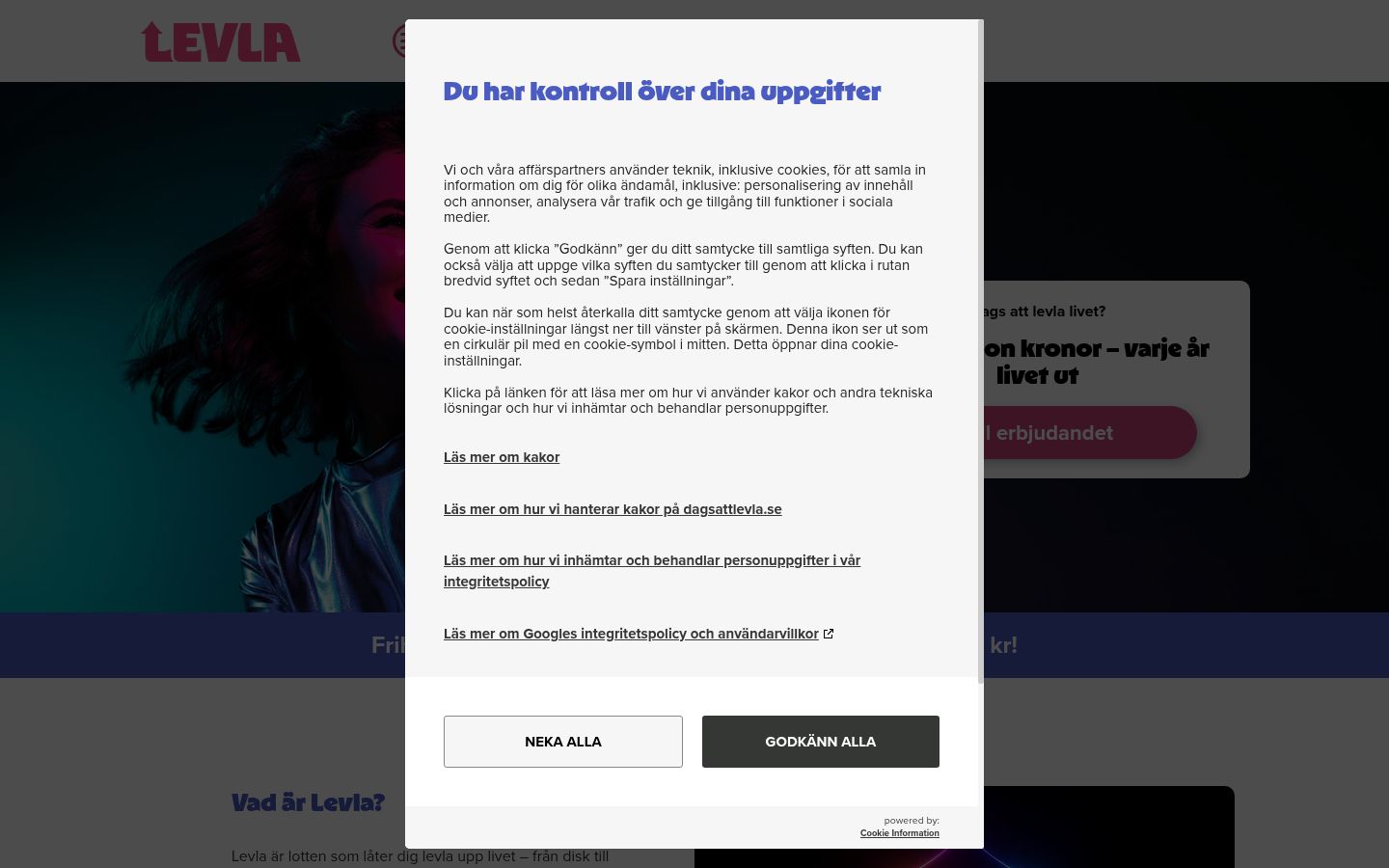 Capture d'écran de la bannière de consentement affichée avant toute interaction