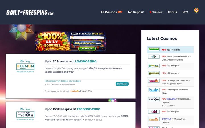 Screenshot of daily-freespins.com
