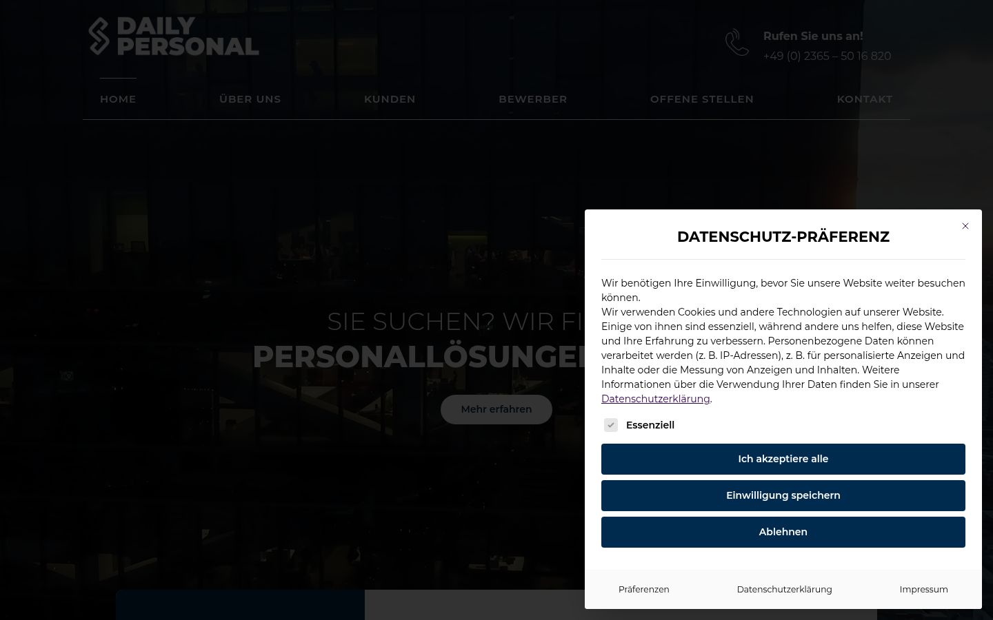 Screenshot del banner di consenso mostrato prima di qualsiasi interazione