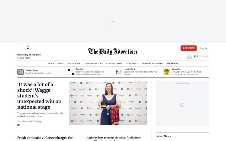Screenshot stránky dailyadvertiser.com.au
