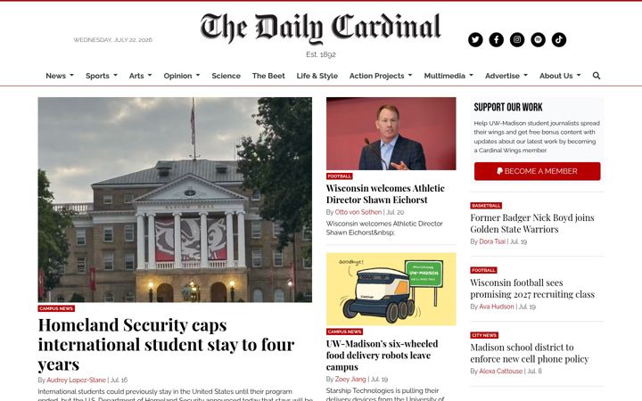 Captura de ecrã de dailycardinal.com