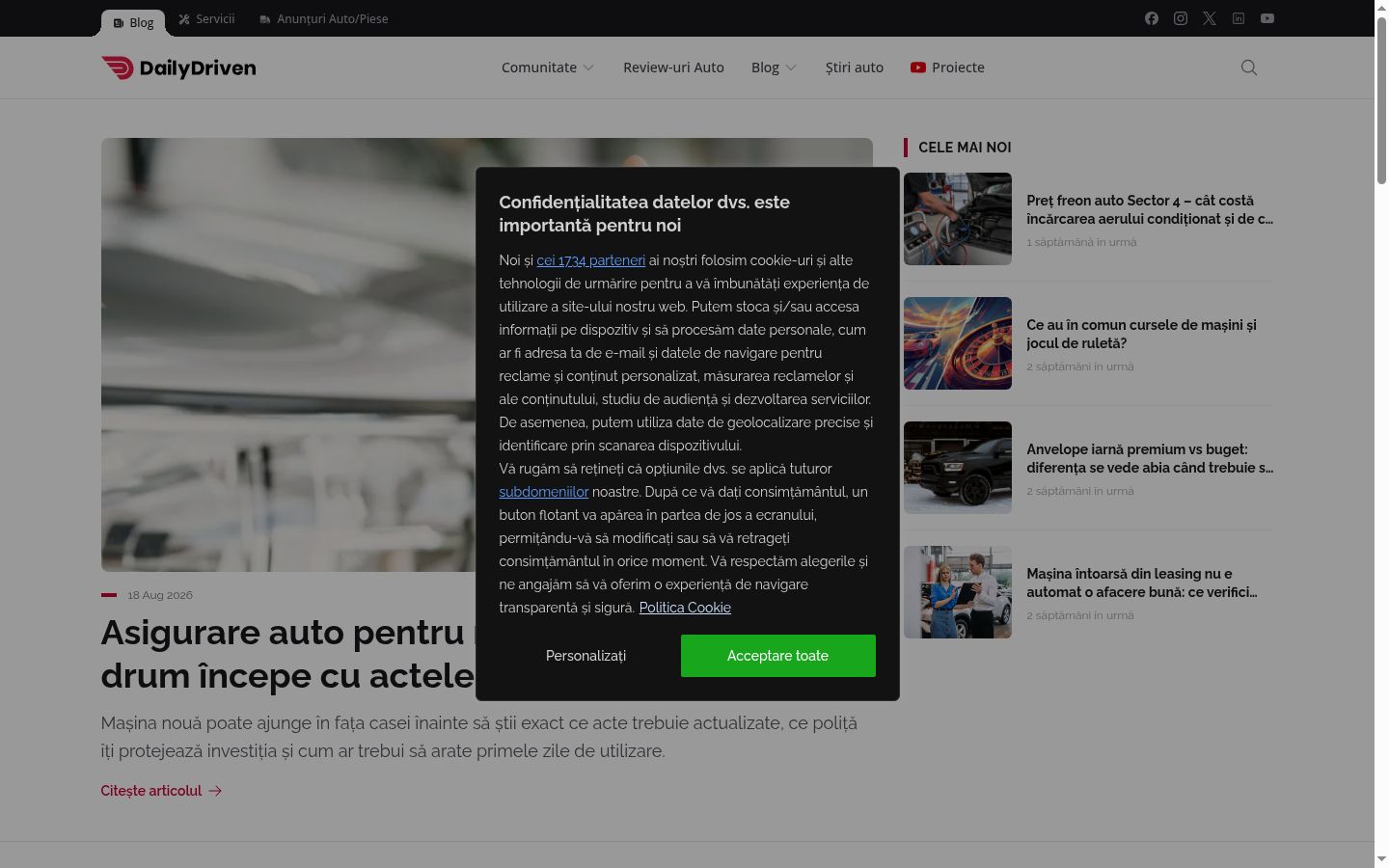 Zrzut ekranu banera zgody wyświetlanego przed jakąkolwiek interakcją