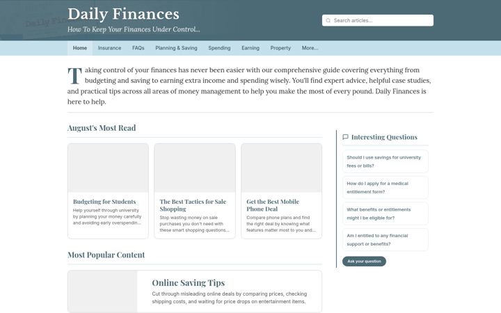 Posnetek zaslona dailyfinances.co.uk