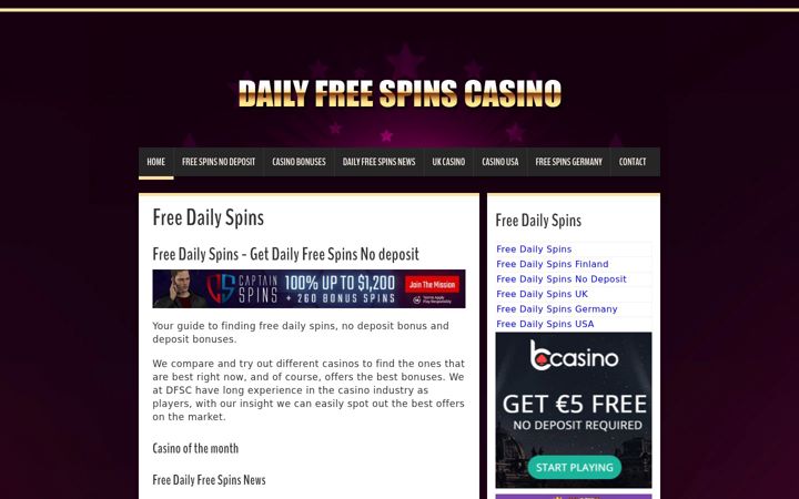 Screenshot of dailyfreespinscasino.com