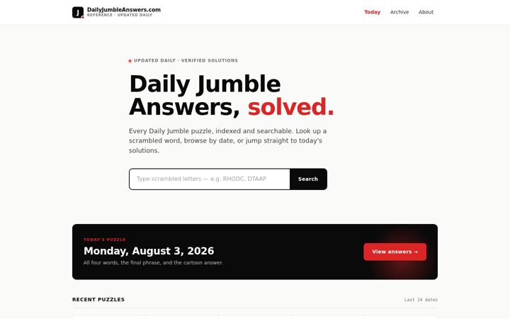 Screenshot of dailyjumbleanswers.com