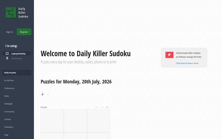 Screenshot of dailykillersudoku.com
