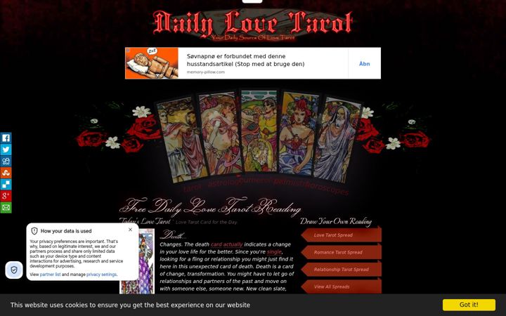 Screenshot of dailylovetarot.com