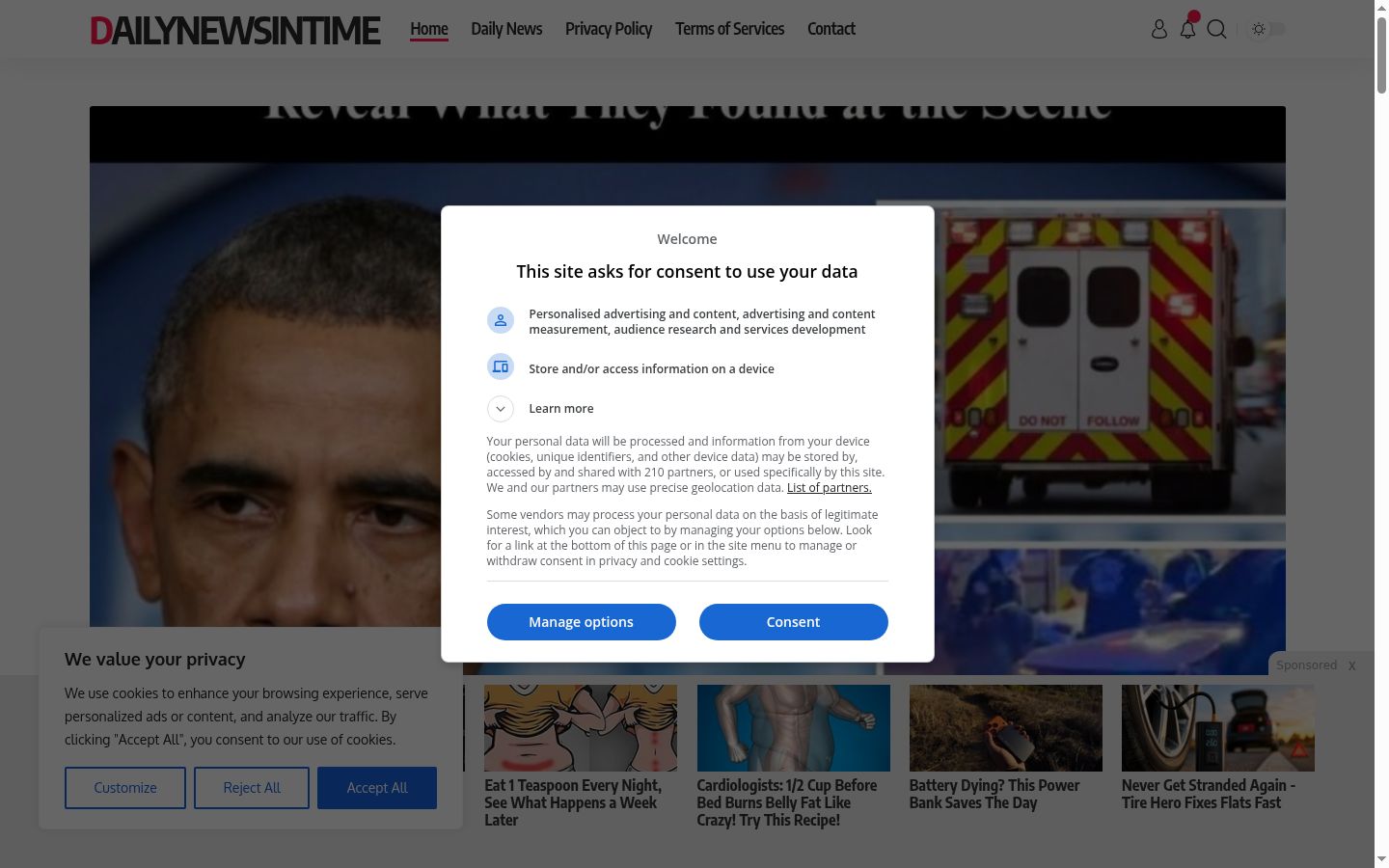Screenshot van de toestemmingsbanner zoals getoond vóór enige interactie