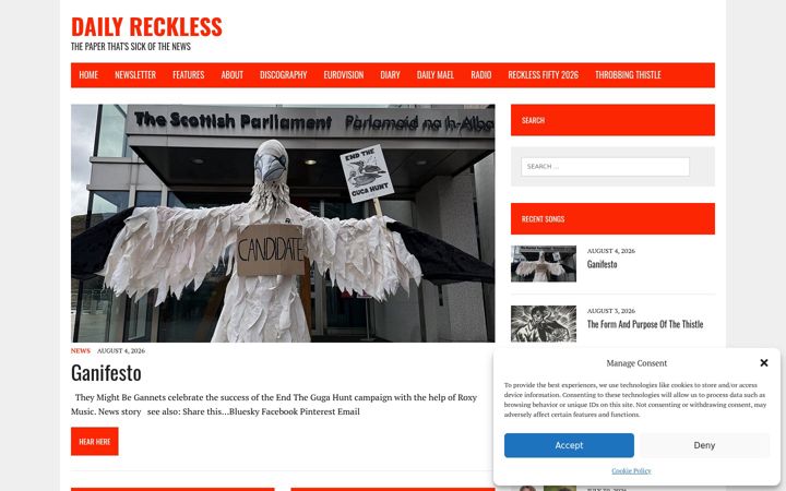 Screenshot of dailyreckless.com