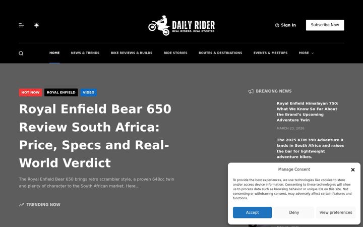 Екранна снимка на dailyrider.co.za