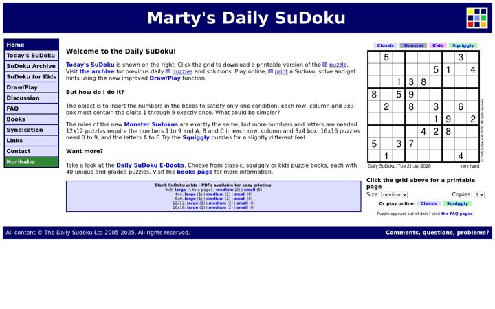 Screenshot of dailysudoku.com