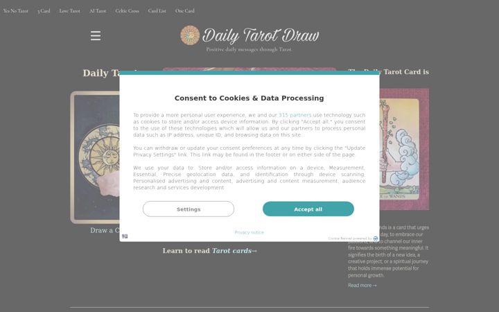 Screenshot of dailytarotdraw.com