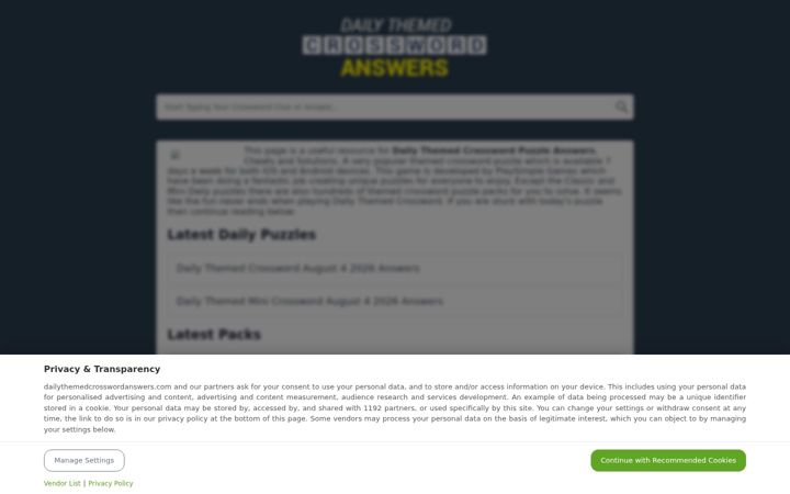 Screenshot of dailythemedcrosswordanswers.com