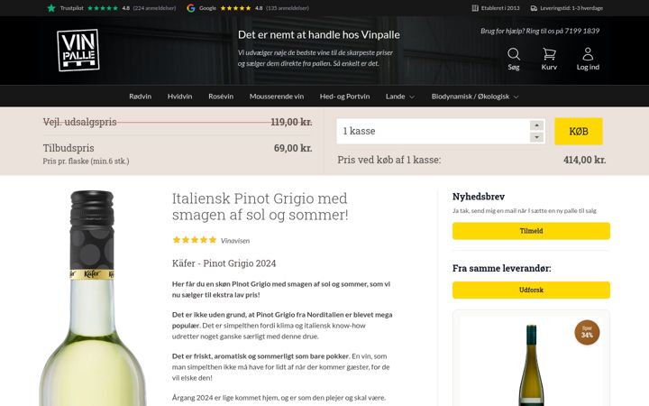 Snímek obrazovky dailywine.dk