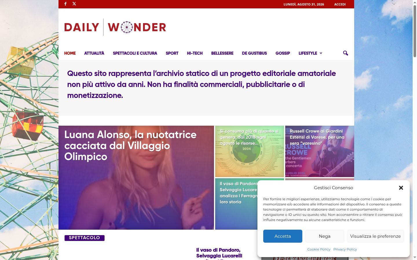 Screenshot del banner di consenso mostrato prima di qualsiasi interazione