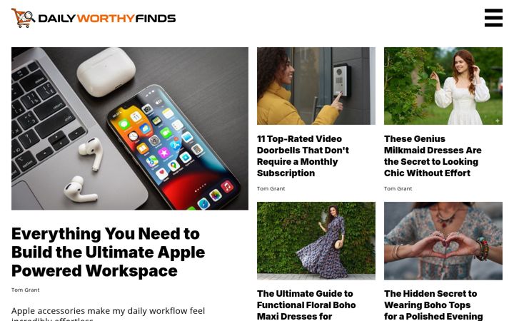 Captură de ecran a dailyworthyfinds.com
