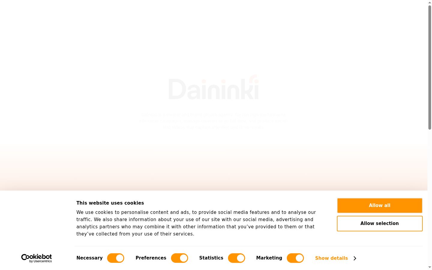 Screenshot of the consent banner shown before any interaction