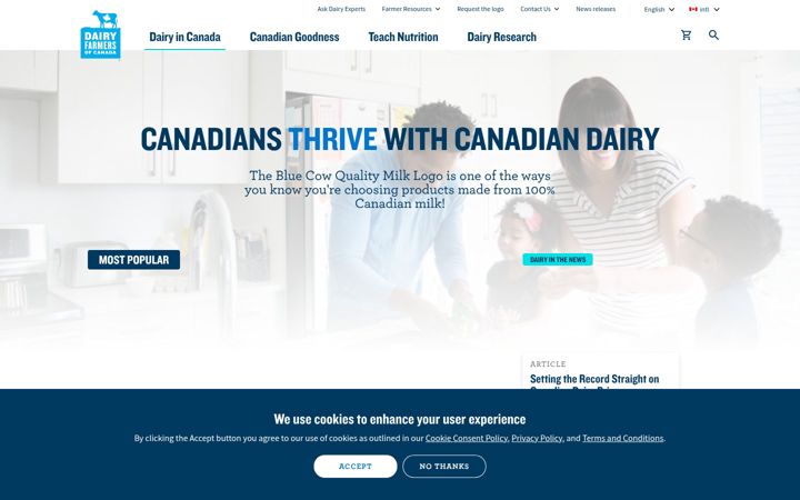 Screenshot ta' dairyfarmersofcanada.ca