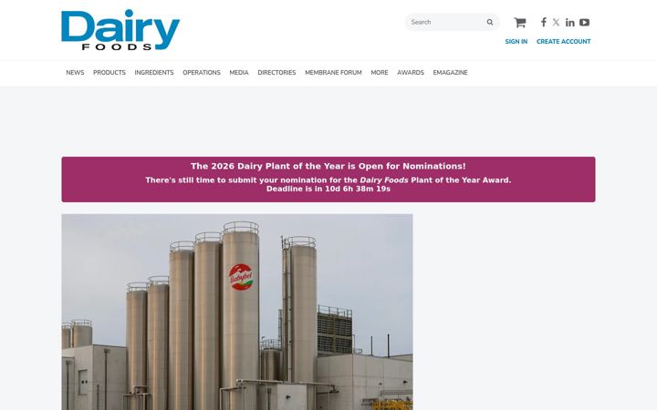 Екранна снимка на dairyfoods.com