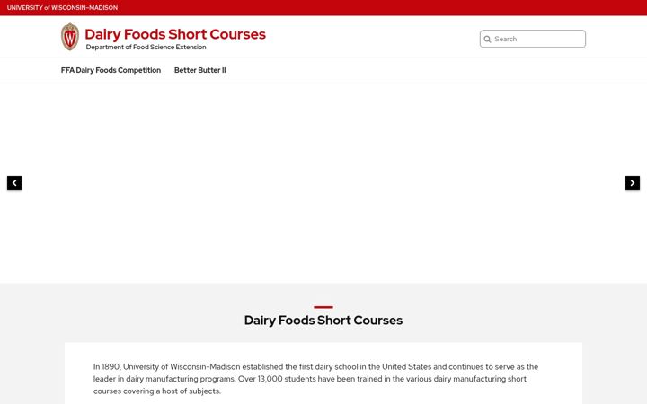 Skjermbilde av dairyfoods.wisc.edu