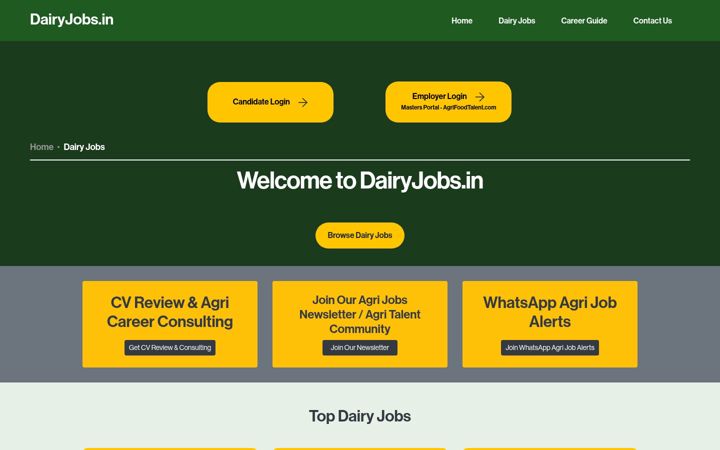 Ekrānuzņēmums no dairyjobs.in