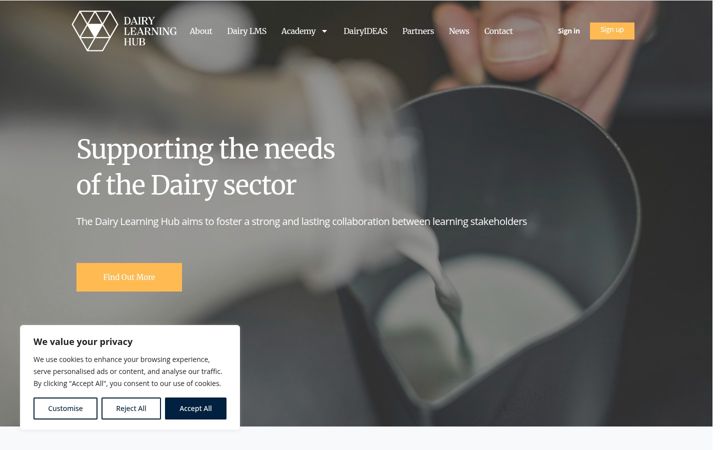 Screenshot of dairylearninghub.com