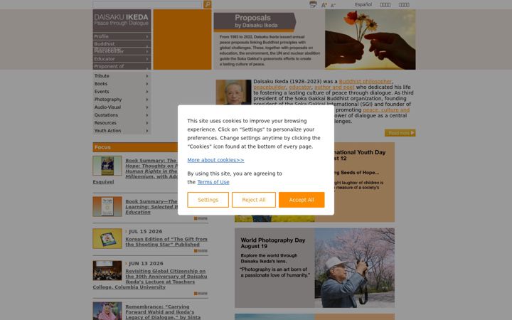 Screenshot of daisakuikeda.org