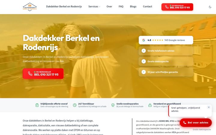Skjermbilde av dakdekkerberkelenrodenrijs.nl