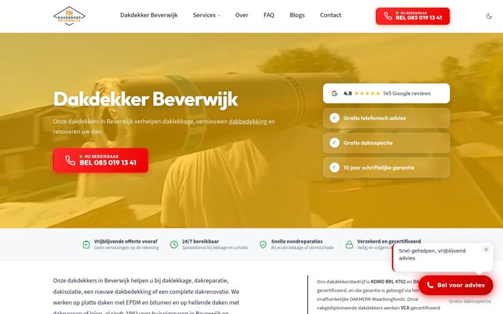 Skjermbilde av dakdekkerbeverwijk.nl
